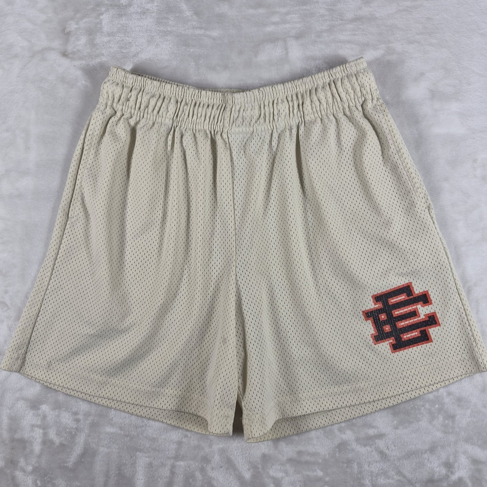 Eric Emanuel Mesh Shorts Men's Large Ivory Athletic Basic Drawstrings Streetwear